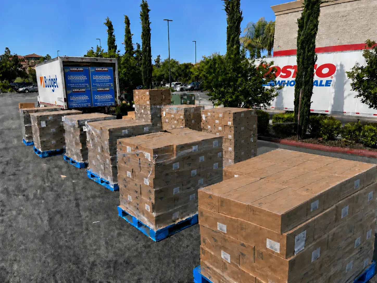 Wholesale inventory prepared beside a delivery truck