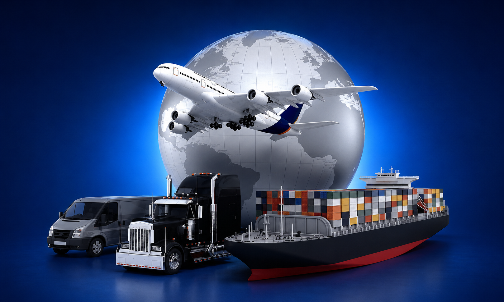Air, road, and ocean freight around a globe